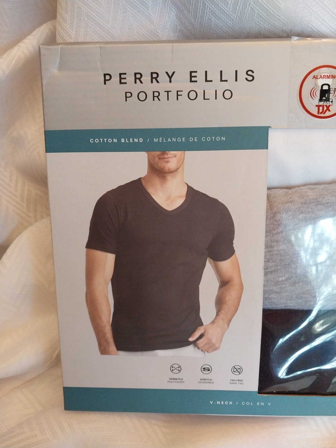 Perry Ellis Portfolio Large 3 Pack Cotton Blend V-Neck T-Shirts White,Gray,Black gallery