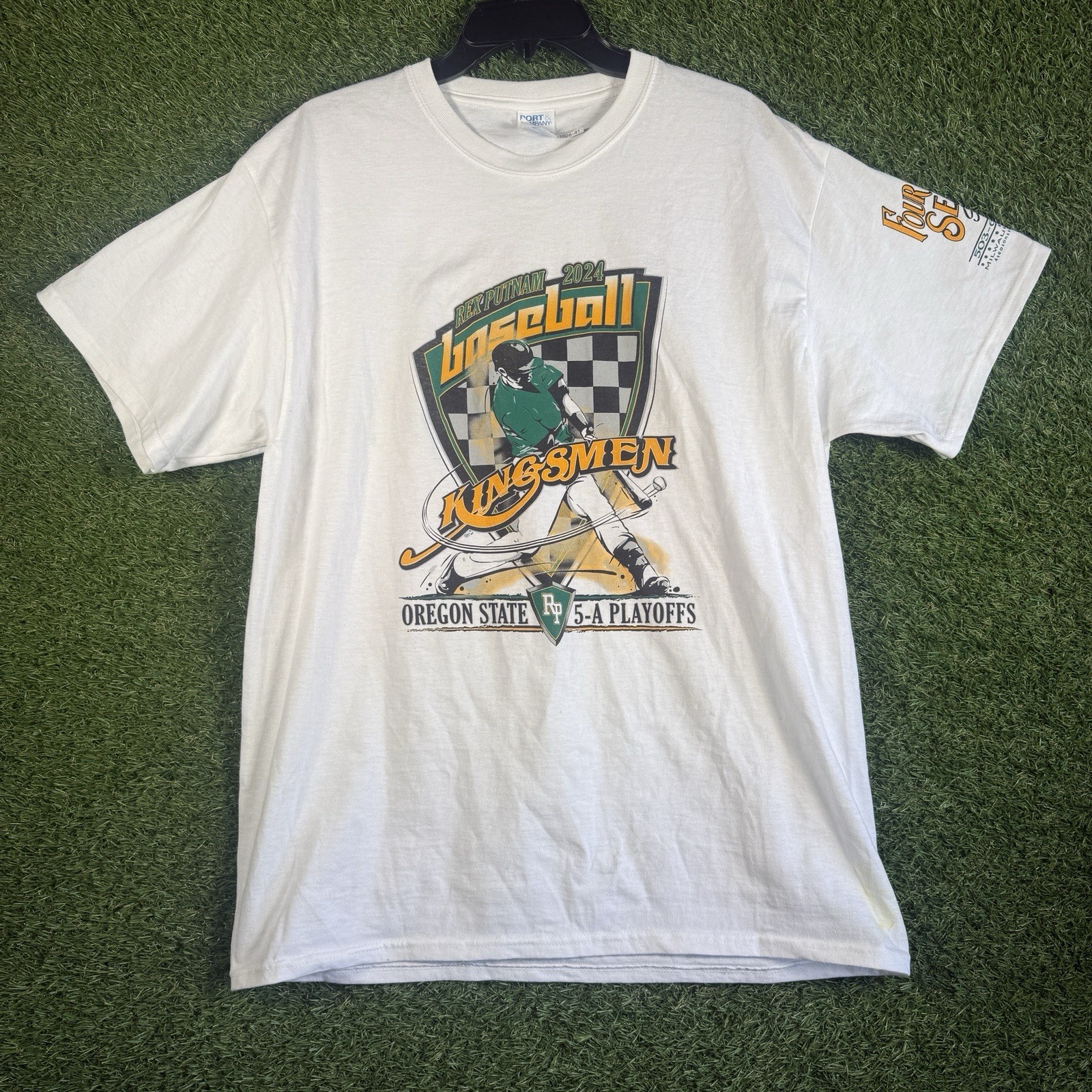 Port & Company Kingsmen 2024 Baseball Tee L White Graphic Four Seasons Oregon gallery