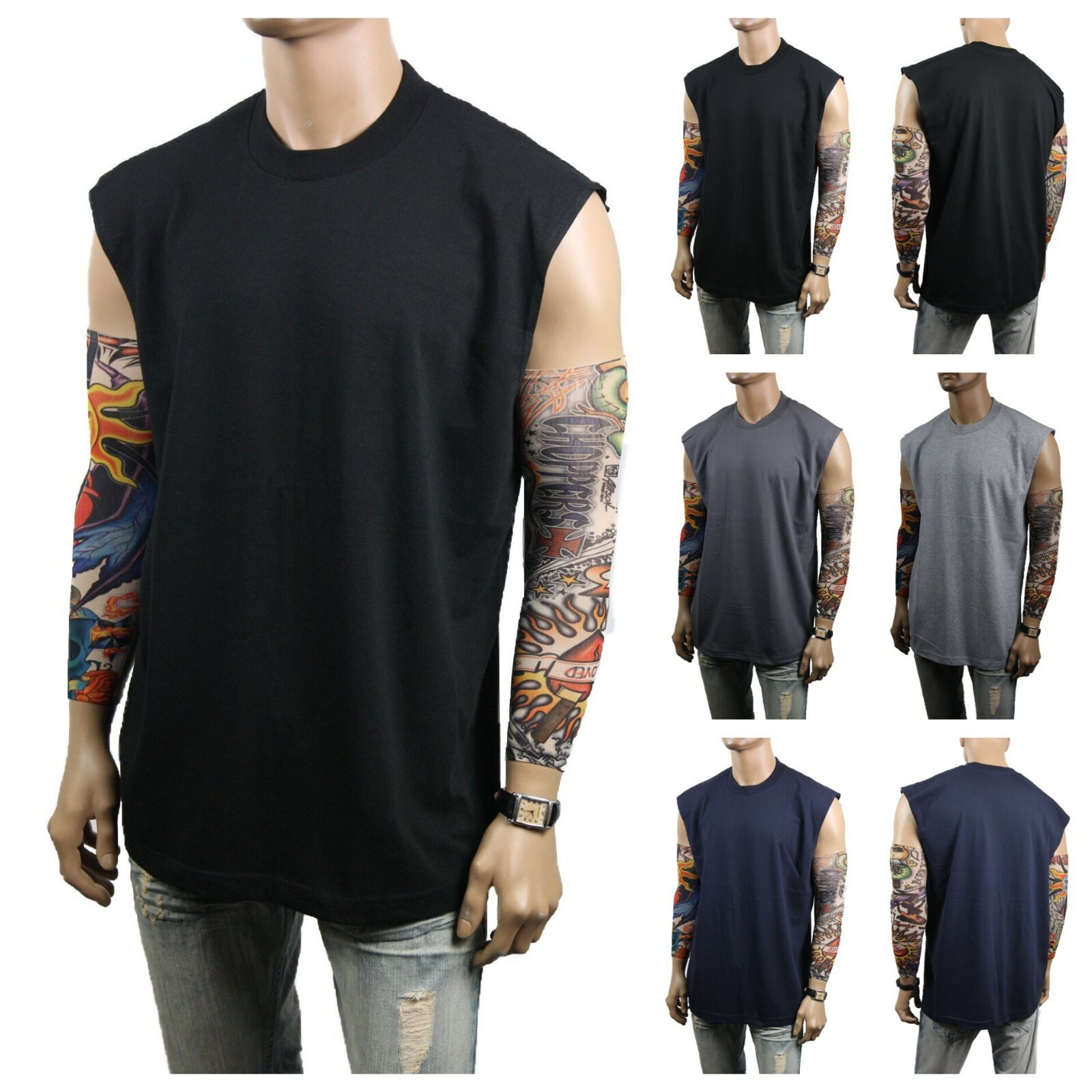Men T-Shirt S-5XL HEAVY WEIGHT Crew Neck Muscle Plain Tank Top Sleeveless GYM gallery