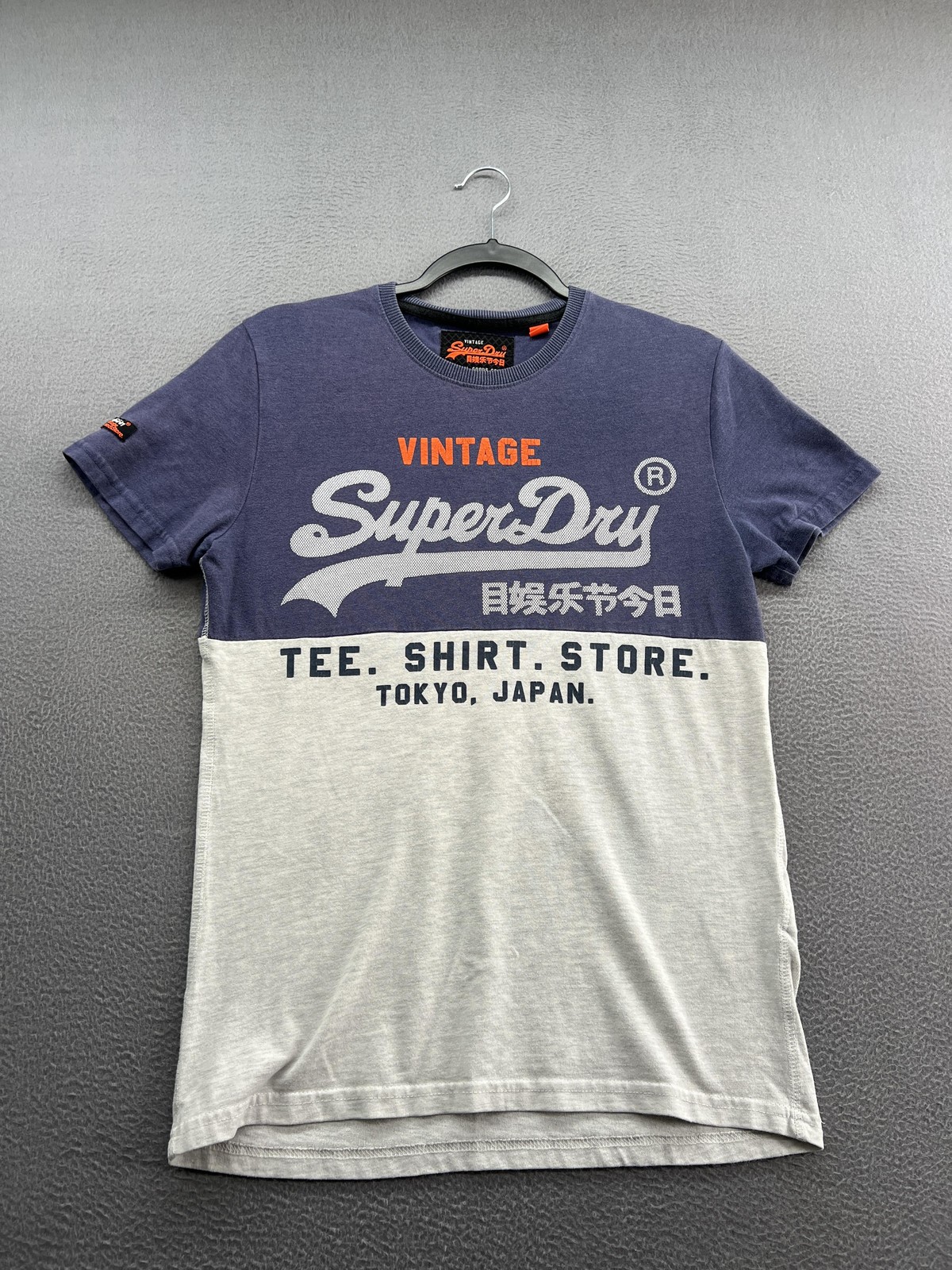 Superdry Shirt Mens Small Navy Gray Colorblock Graphic Tee Shirt Store Tokyo gallery