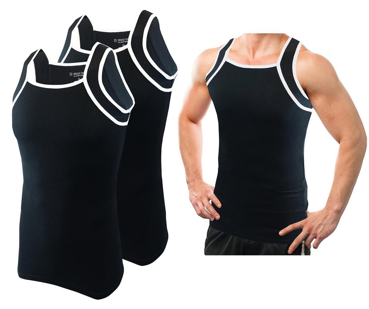 Different Touch 2 Pack Men G-Unit Square Cut Ribbed Tank Tops with Trim. gallery