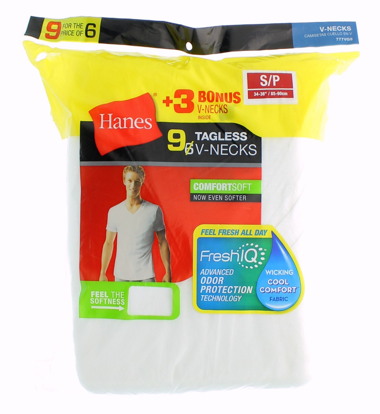 Hanes Men’s Tagless T-Shirts, V Neck ComfortSoft, Odor Protection, 9-Pack, White