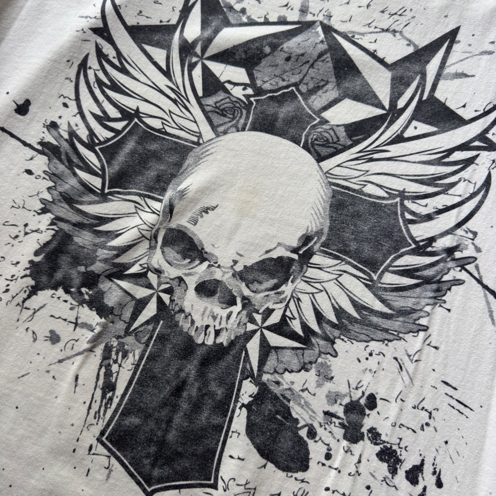 ALStyle Skull Graphic Tee Men's XL Cream Affliction Style Y2K Grunge gallery