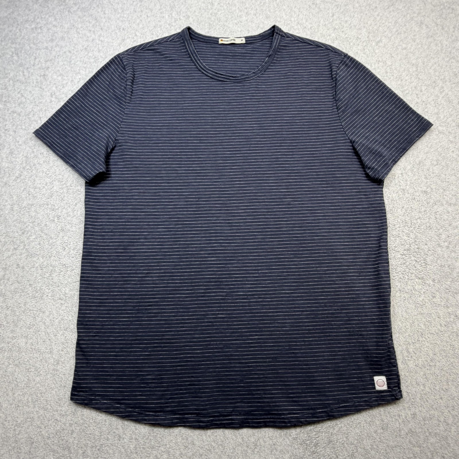 Marine Layer Signature Crew Tee Shirt Mens Medium Blue Striped Made USA Casual gallery