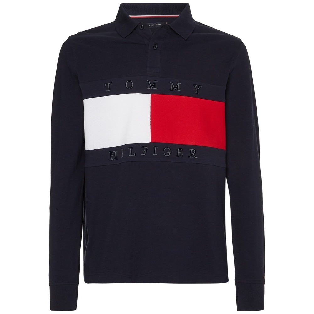 Tommy Hilfiger Men’s Logo Graphic Long-Sleeve Polo Shirt – Desert Sky Size XXL
