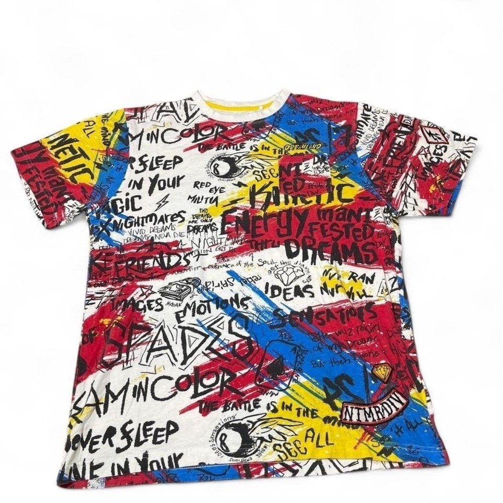 Multicoloured graffiti style graphic tee with bold designs gallery