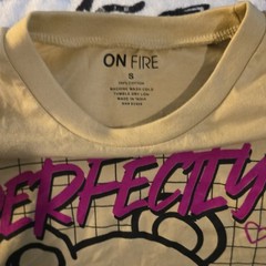 On Fire Men’s S Beige Crew Neck Short Sleeve Cotton Cropped Bear Graphic T-Shirt