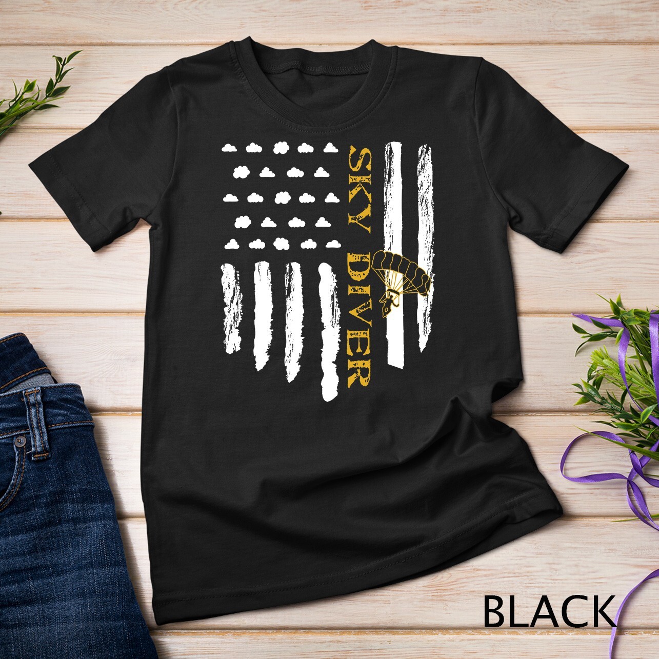 Skydive I Funny Gift Idea For Sky Diving Fans I USA Flag T-Shirt Unisex T-shirt gallery