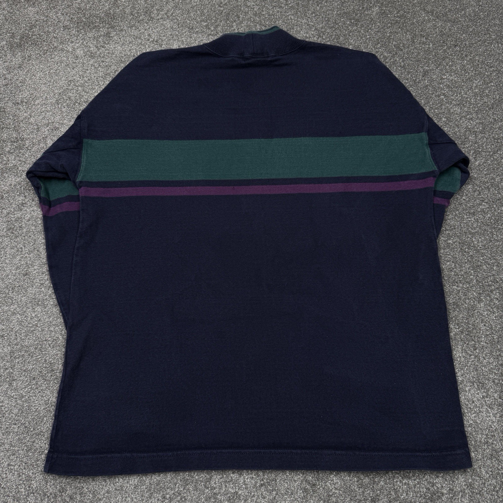 Vintage LL Bean Shirt Men Large Blue Outdoor Hike 80s 90s Striped Mock Neck USA gallery