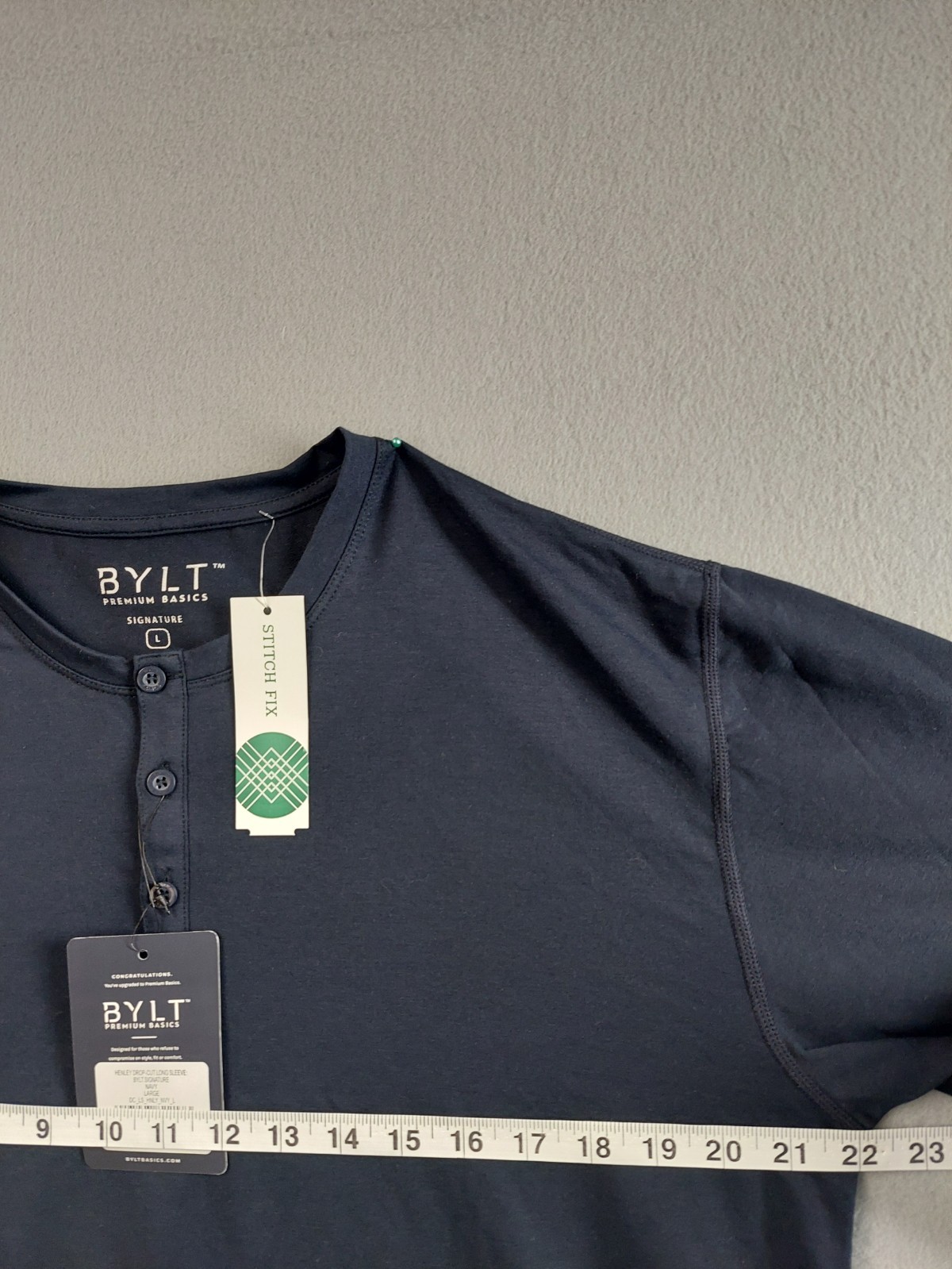 BYLT Men T Shirt L Gray Drop Cut Long Sleeve Stretch Button Up Logo Casual gallery
