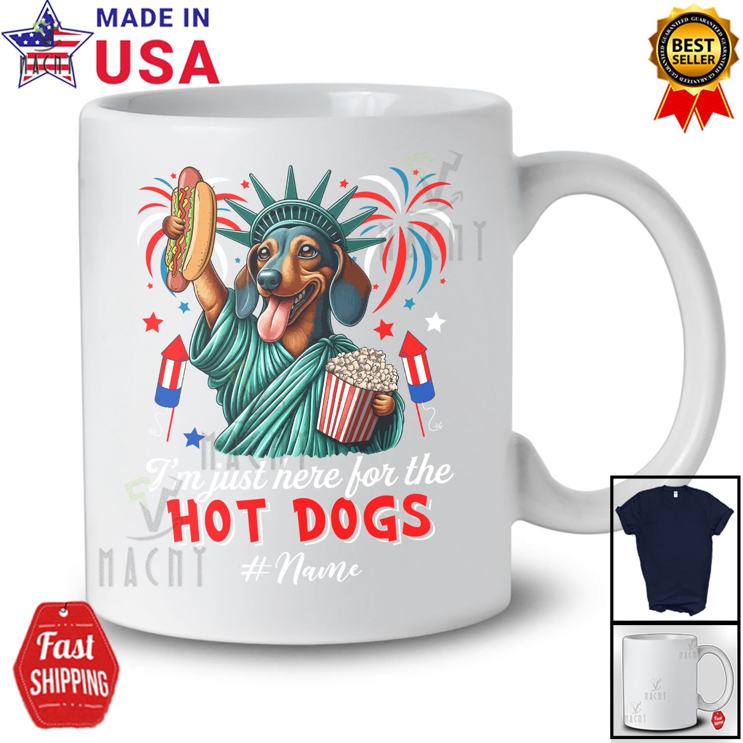 Custom Name Just Here For The Hot Dogs; Proud Dachshund Liberty Patriotic Shirt gallery