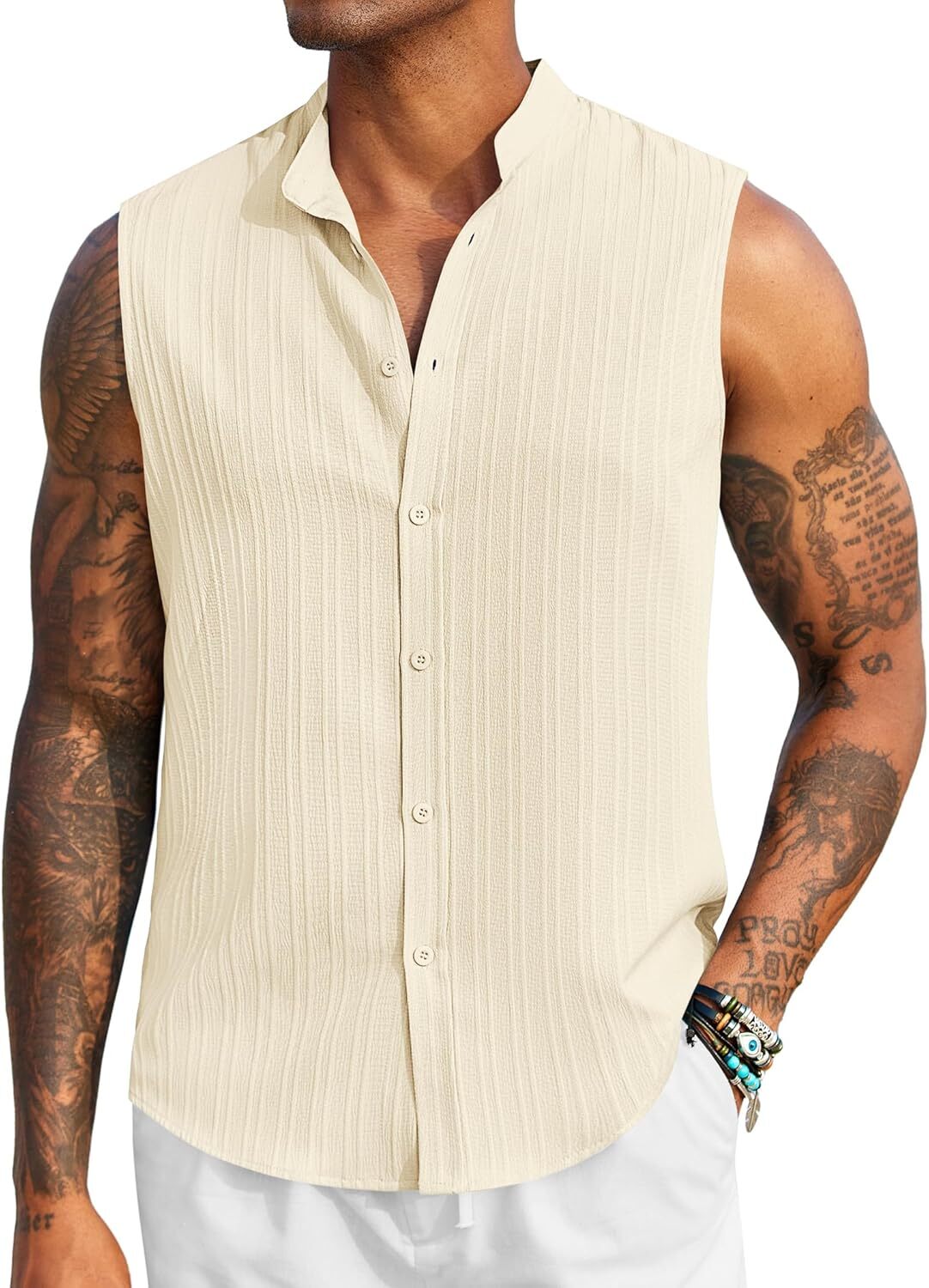 Mens Sleeveless Summer Shirts Beach Tank Tops Button Up Tank Shirt for Vacation gallery