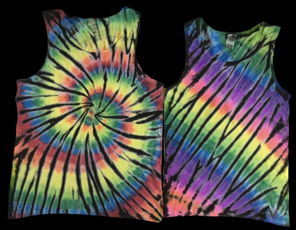 *New* Handmade Tie Dye, Spiral or Diagonal Rainbow Black Tank, Men's or Women's gallery