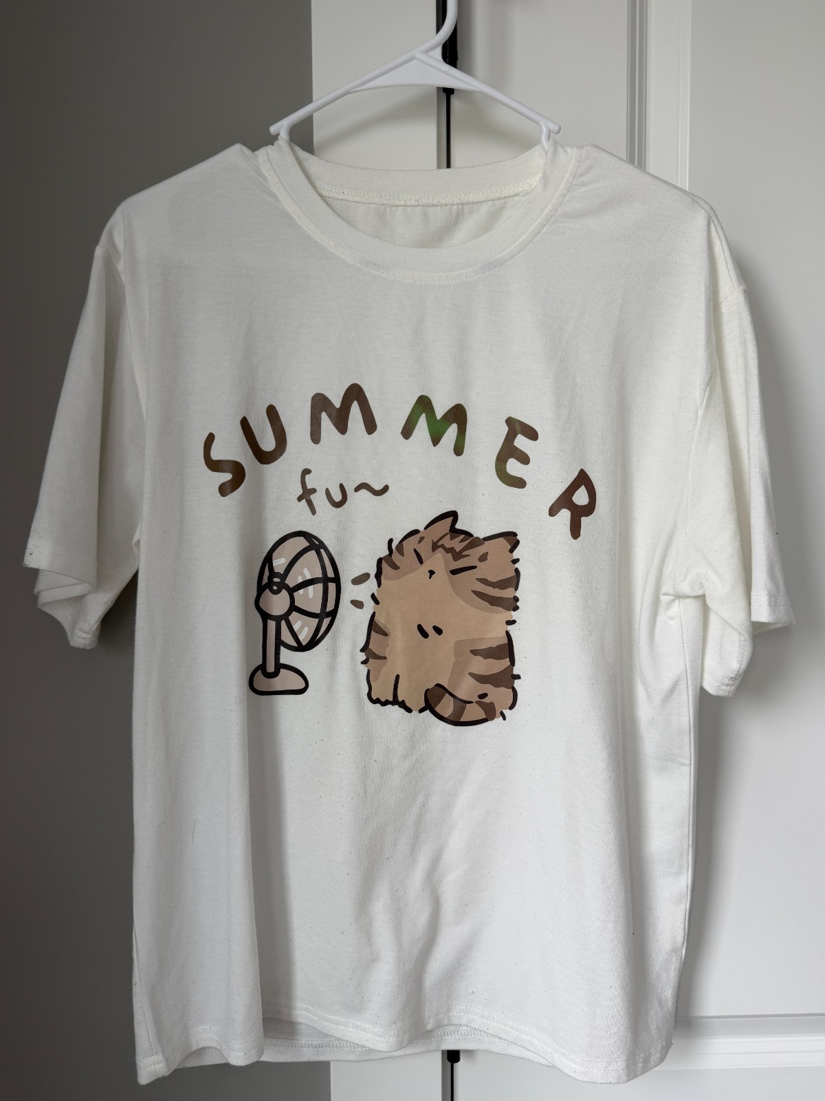 Women’s Cat Print T-Shirt White Short Sleeve Summer Top Sports Activewear Tee gallery