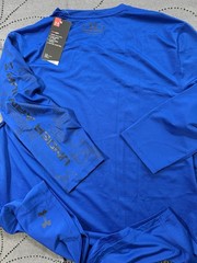 UNDER ARMOUR FITTED BREATHABLE #400 BLUE BLACK HALF SLEEVE SHIRT SIZE L MEN $34