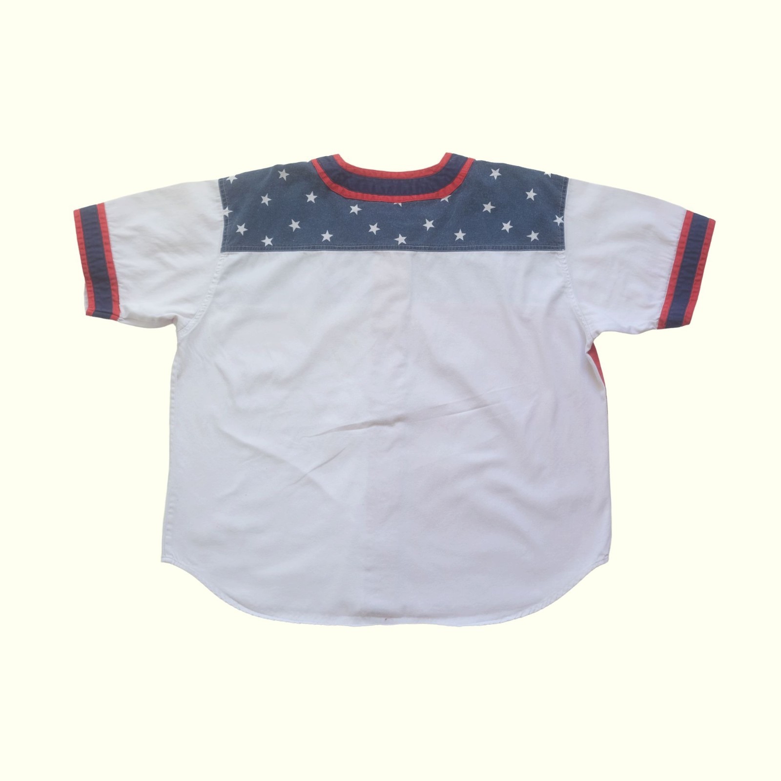 FLAG VTG 90s RETRO USA AMERICAN FLAG BASEBALL JERSEY ALL OVER PRINT SHIRT SZ XL gallery
