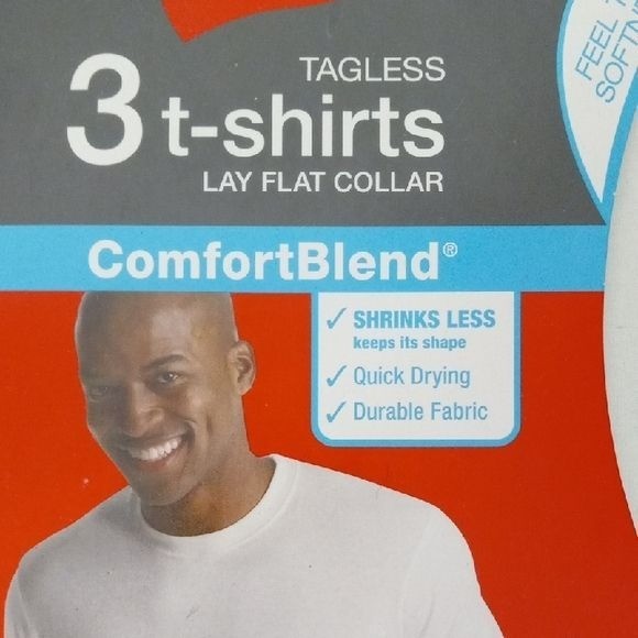 Hanes Size XL T-Shirts 3-Pack Comfort Blend Tagless Lay Flat Collar White NEW gallery