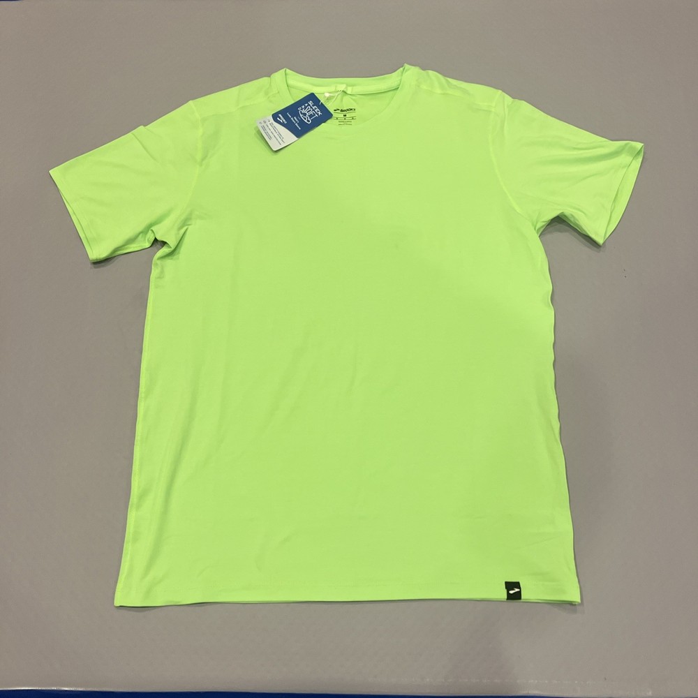 Brooks Luxe T-Shirt Mens Medium Stretch Short Sleeve Neon Limeade Running UPF