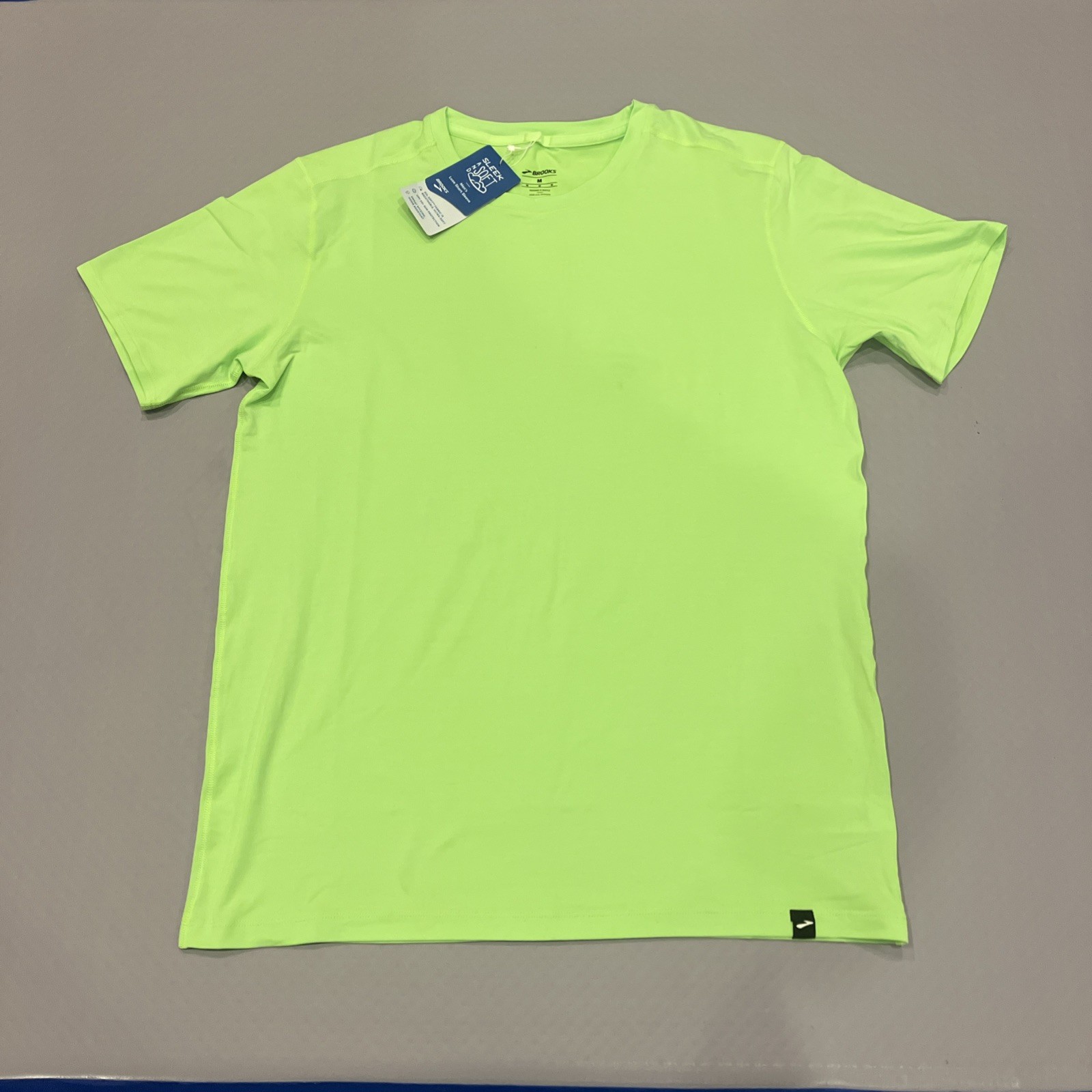 Brooks Luxe T-Shirt Mens Medium Stretch Short Sleeve Neon Limeade Running UPF