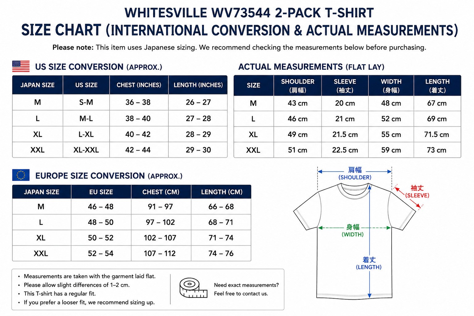Whitesville WV73544 2-Pack T-Shirt XL Off White Short Sleeve Made in Japan New gallery