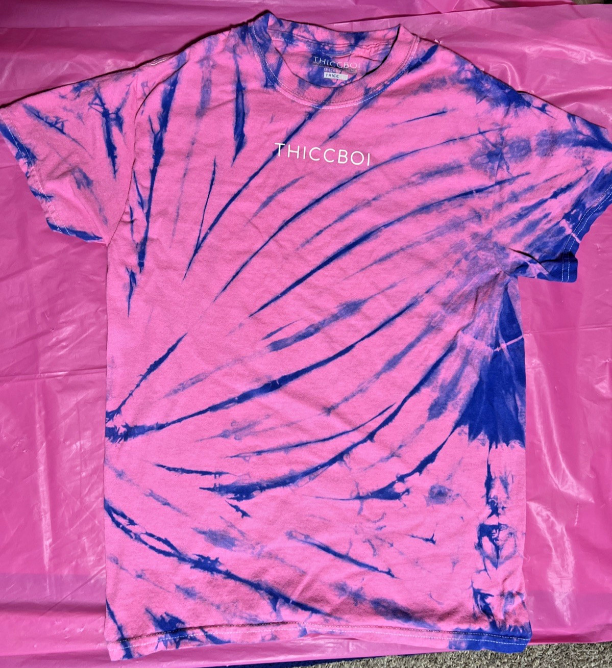 Tie Dye Tshirt THICCBOI Cotton Candy Swirl Size SMALL Pink And Blue SMALL Tee