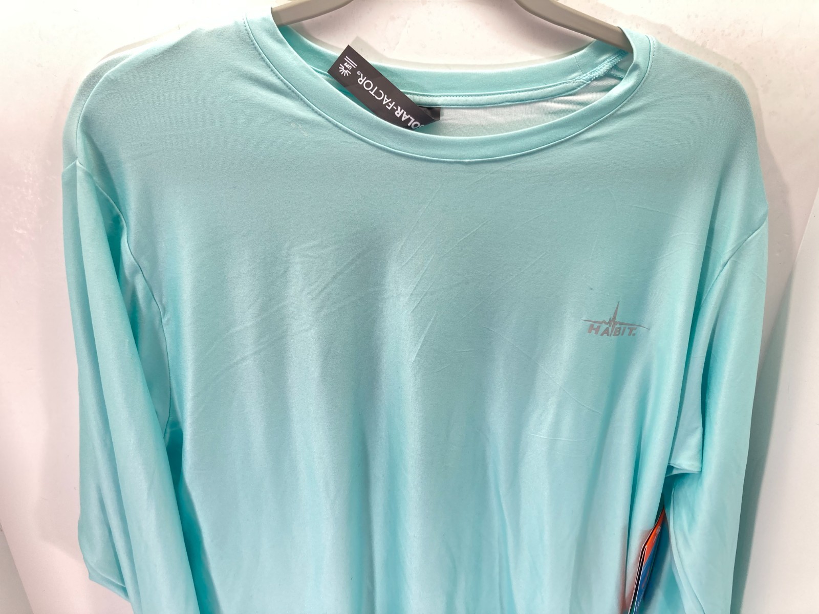 Habit Crooked ELM Graphic T-Shirt Mens M Aqua Blue Long Sleeve Solar Factor NWT gallery