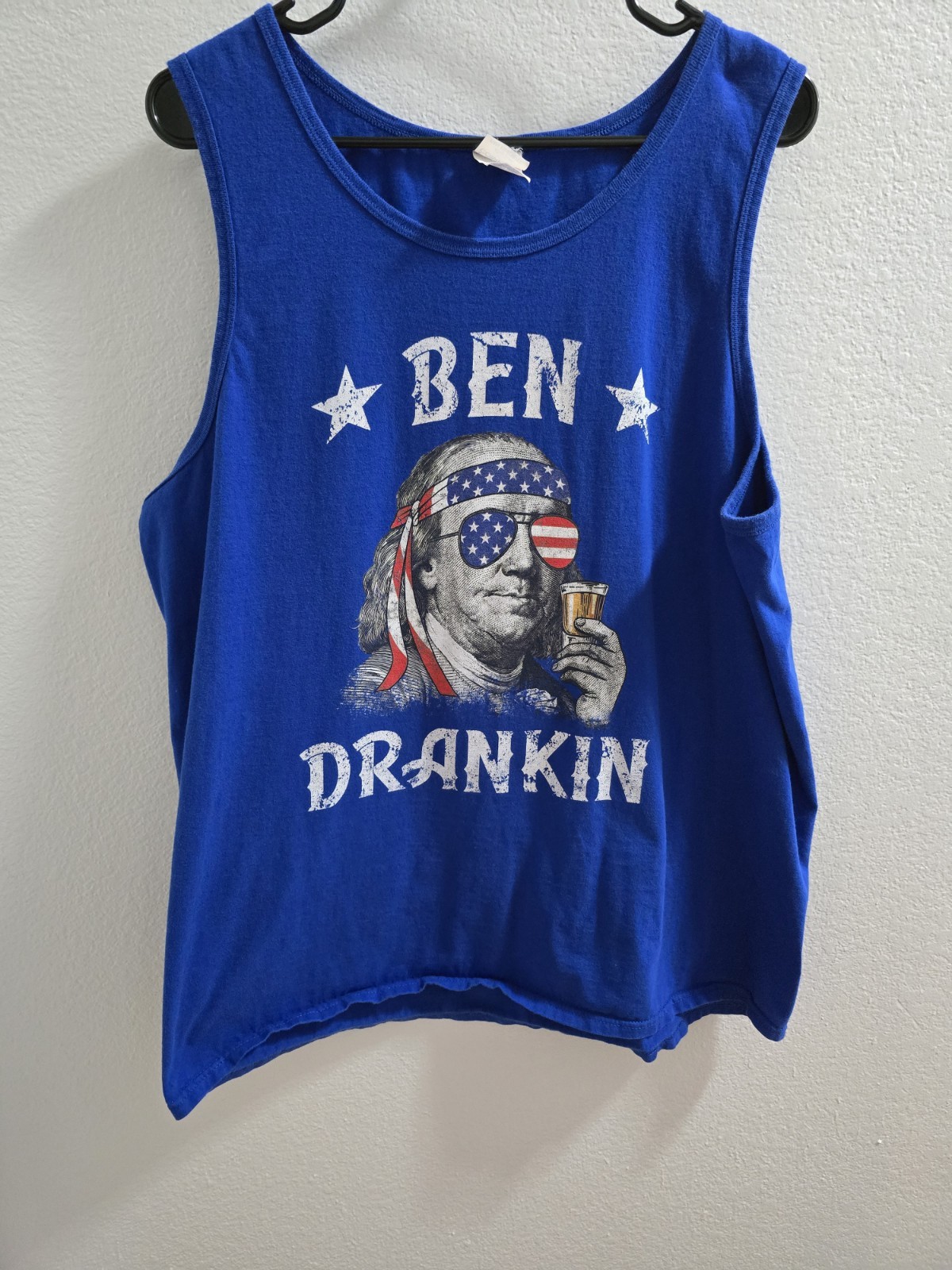 Ben Drankin Blue Ben Franklin Tank Top XL Patriotic 4th of July Drinking Shirt gallery