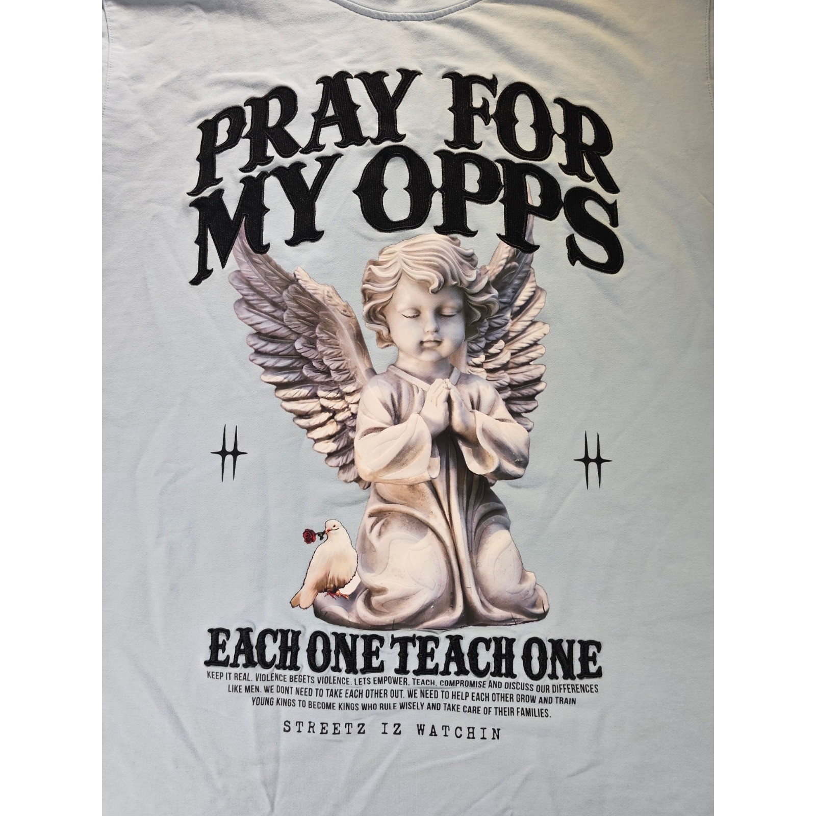 Streetz Iz Watchin Pray For My Opps Angel Muscle Tee Light Blue Small gallery
