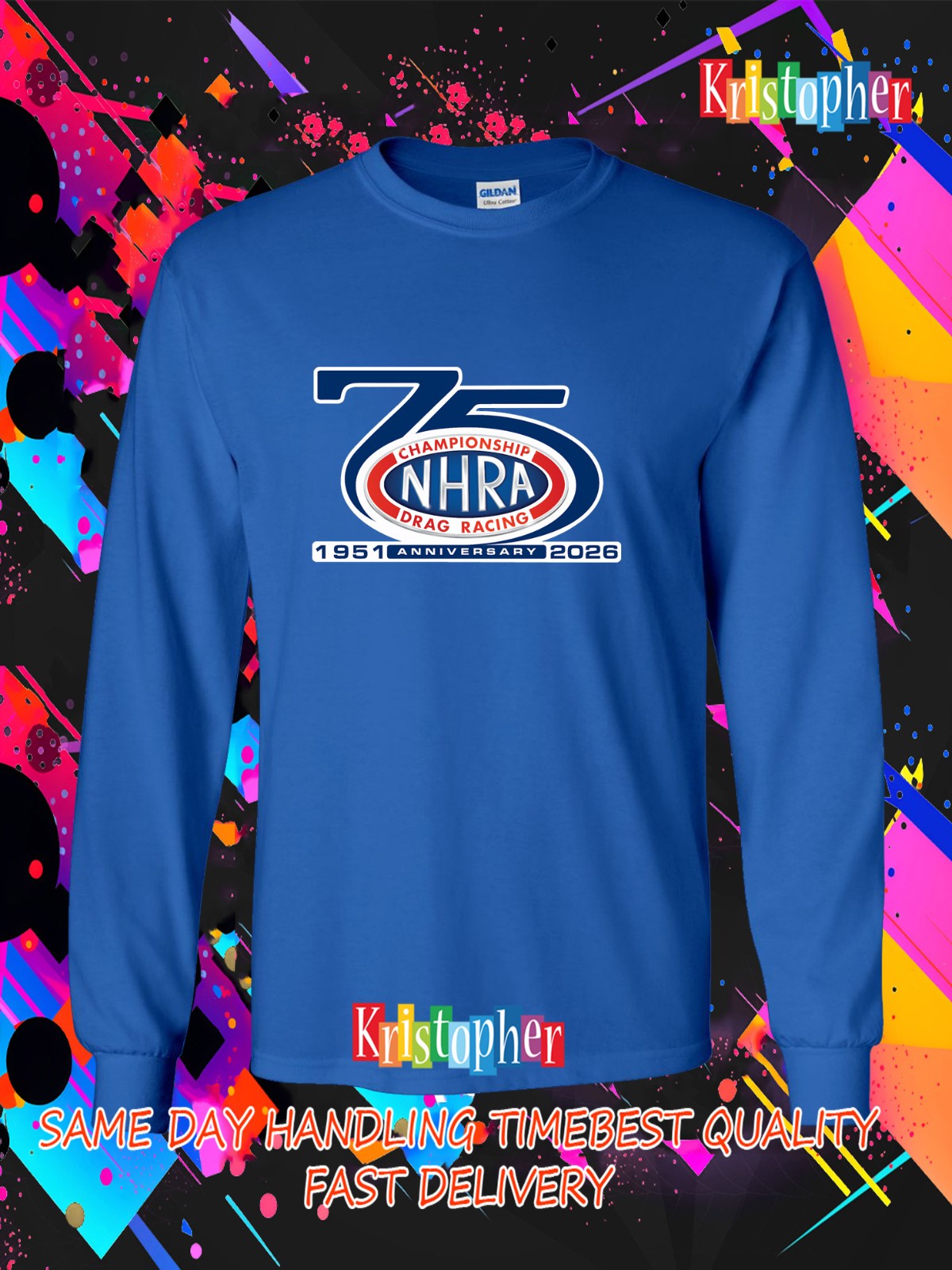 New Tee NHRA 75th Anniversary Logo Crew Neck T-Shirt American Men's T-Shirt gallery