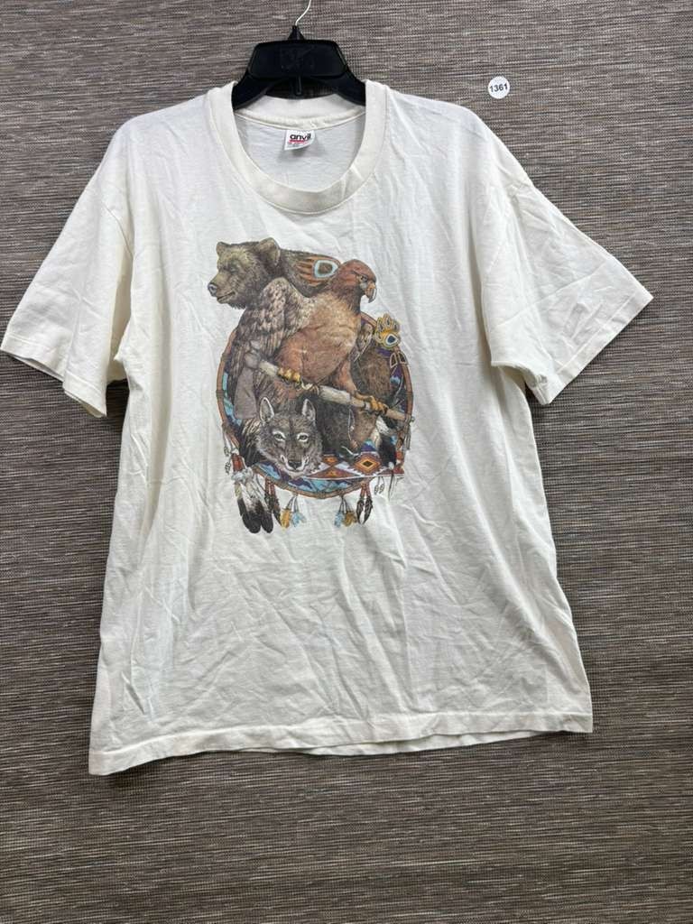 Vintage 90s Nature Animal Native American Graphic T Shirt Eagle Wolf Bear XL gallery