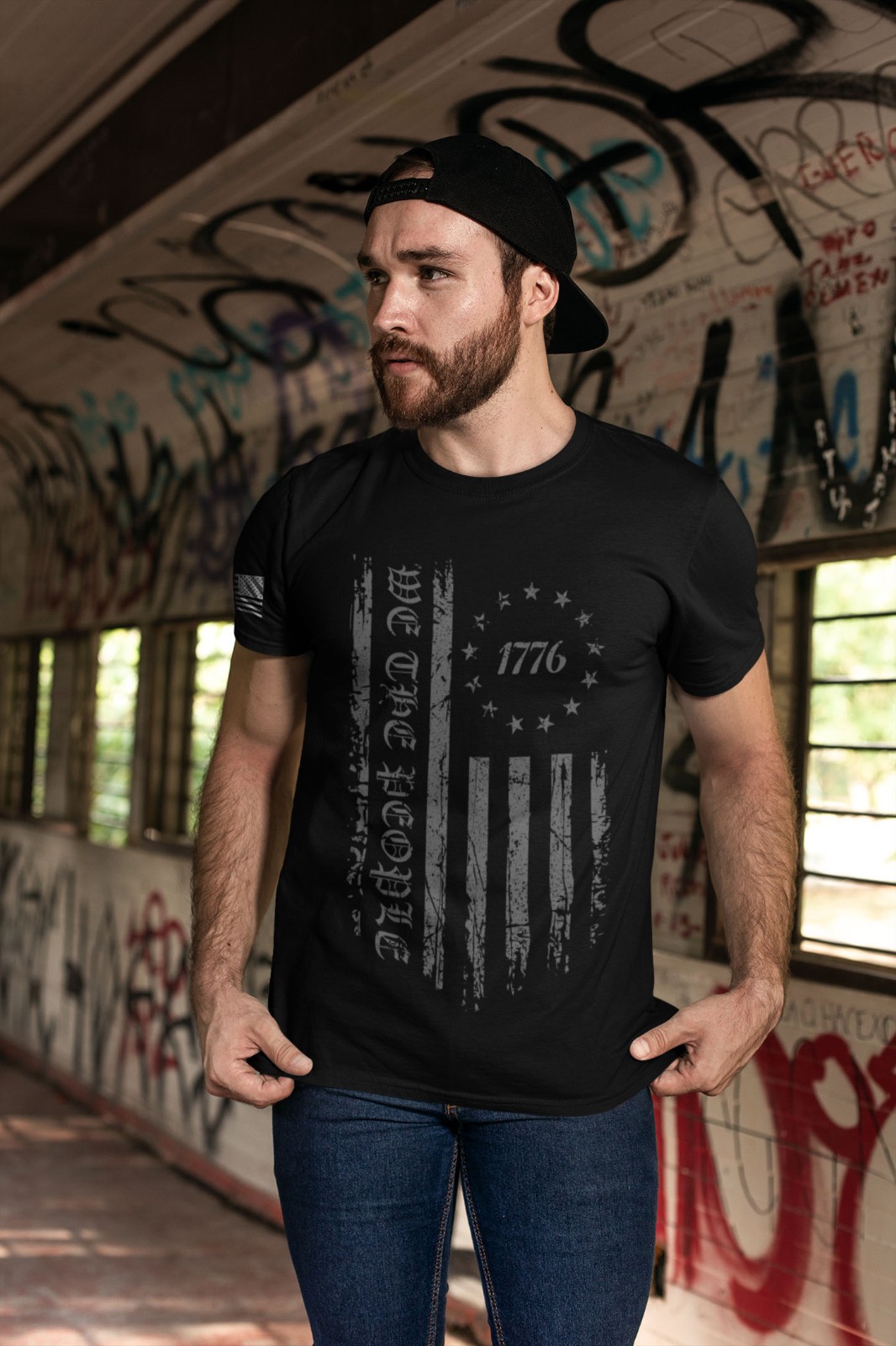 We The People 1776 T-Shirt – Black Distressed American Flag Tee Patriotic USA gallery