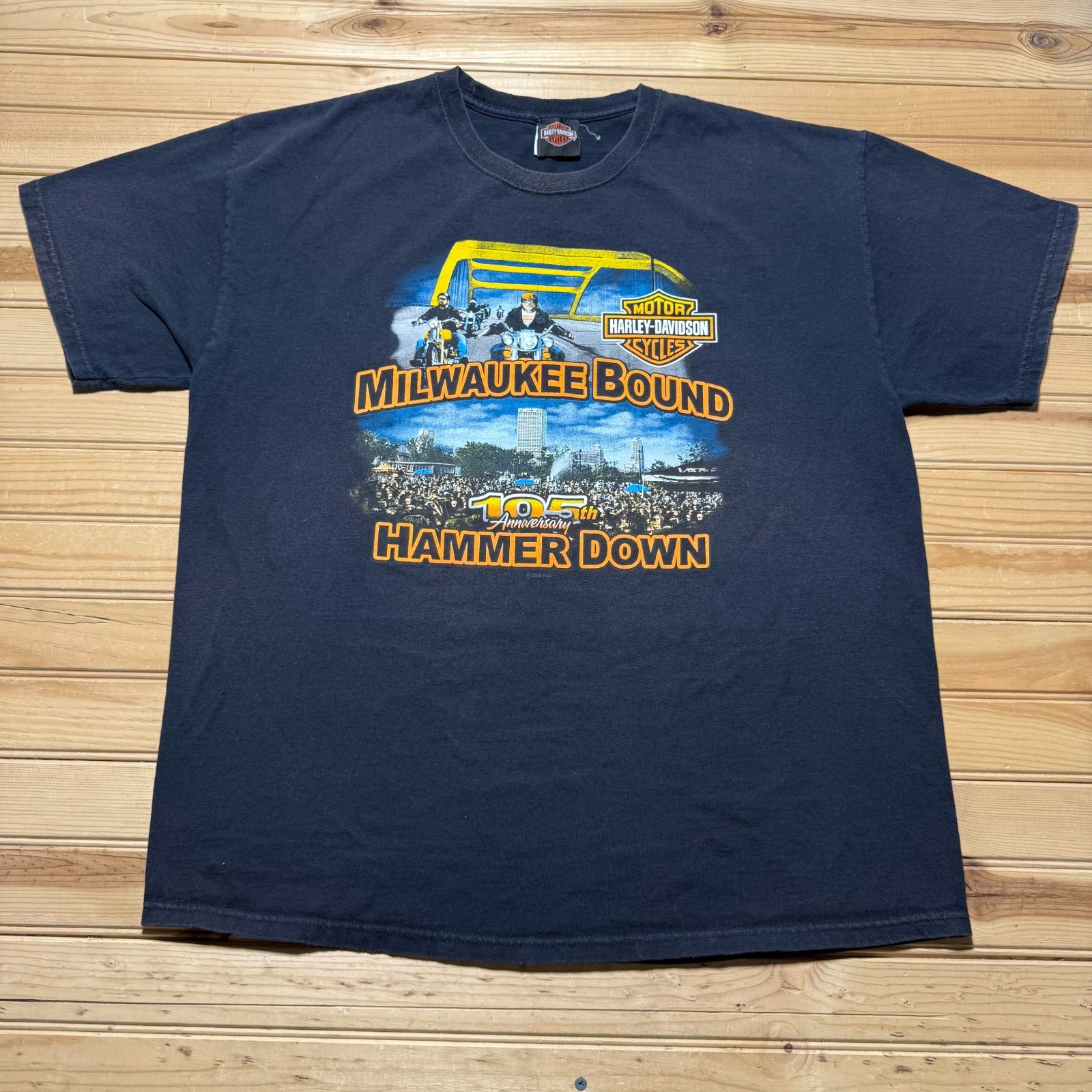 Y2K Harley-Davidson 105th Anniversary Milwaukee Bound USA Hammer Down T-Shirt XL