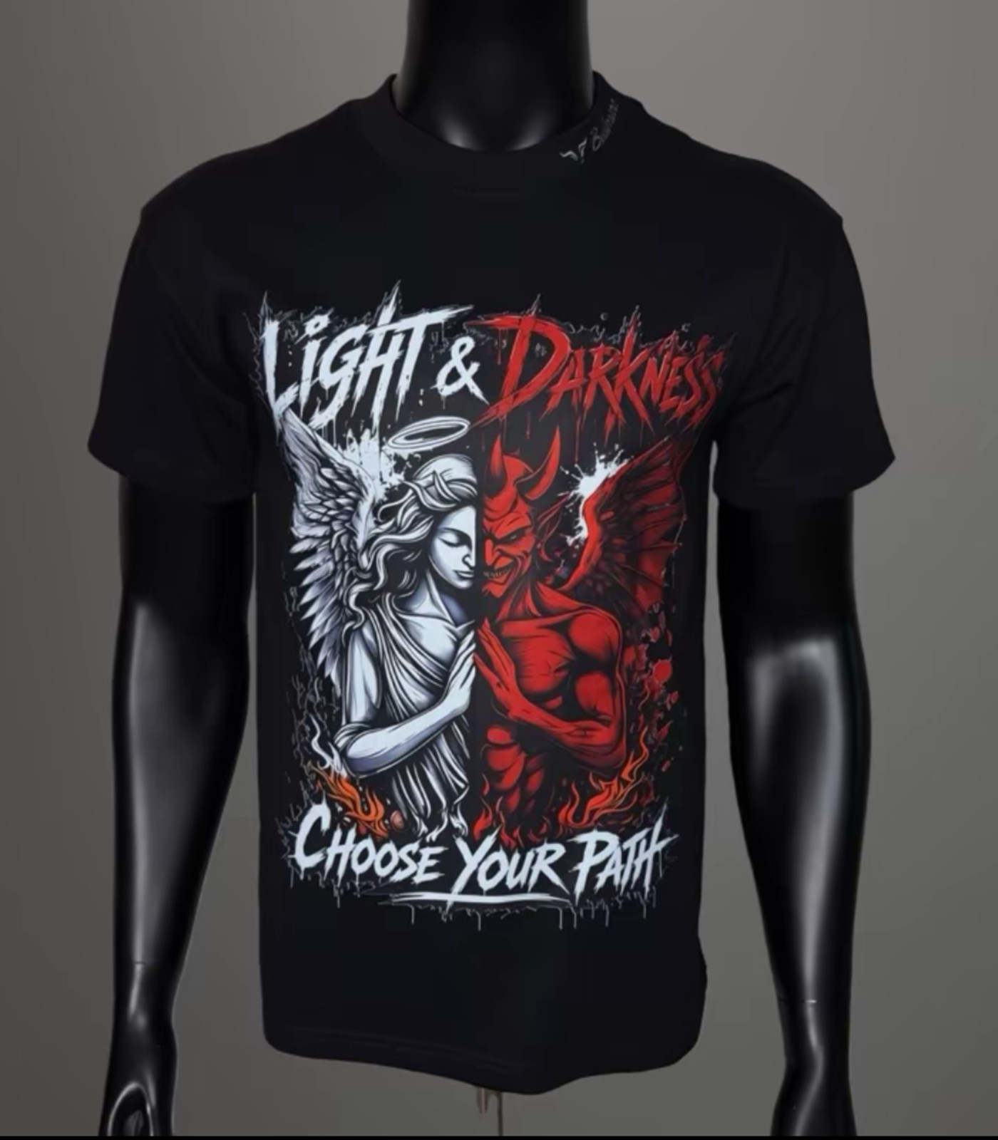 Light And Darkness Angel Demons Choose Your Path Graphic T-Shirt Mens Streetwear