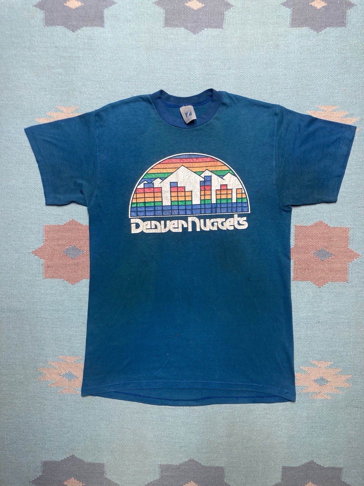 Vintage 80s t shirt Denver nuggets rainbow skyline retired logo 7 retired large
