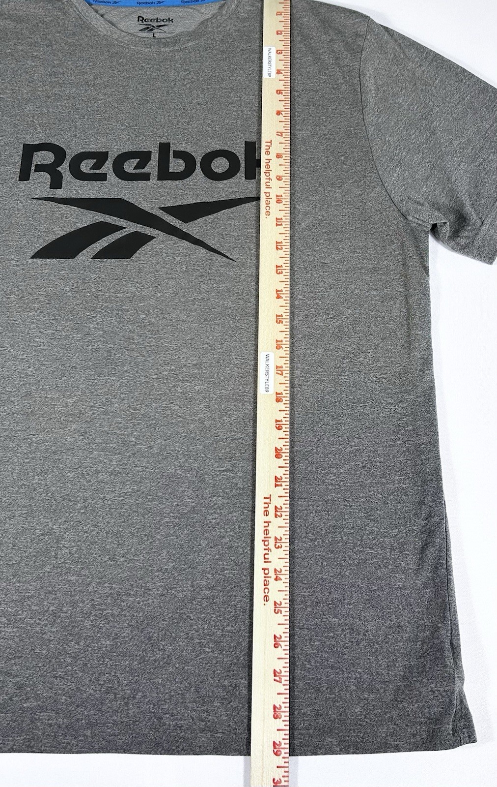 Reebok Men’s L Asphalt Gray Big Stacked Logo Graphic Activewear Casual T-Shirt gallery