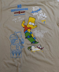 The Simpsons Mens Bart Simpson Skateboard Mischief Beige Shirt New S, L, XL