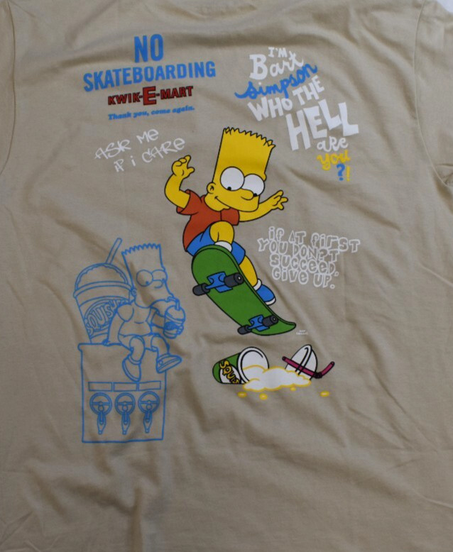 The Simpsons Mens Bart Simpson Skateboard Mischief Beige Shirt New S, L, XL gallery