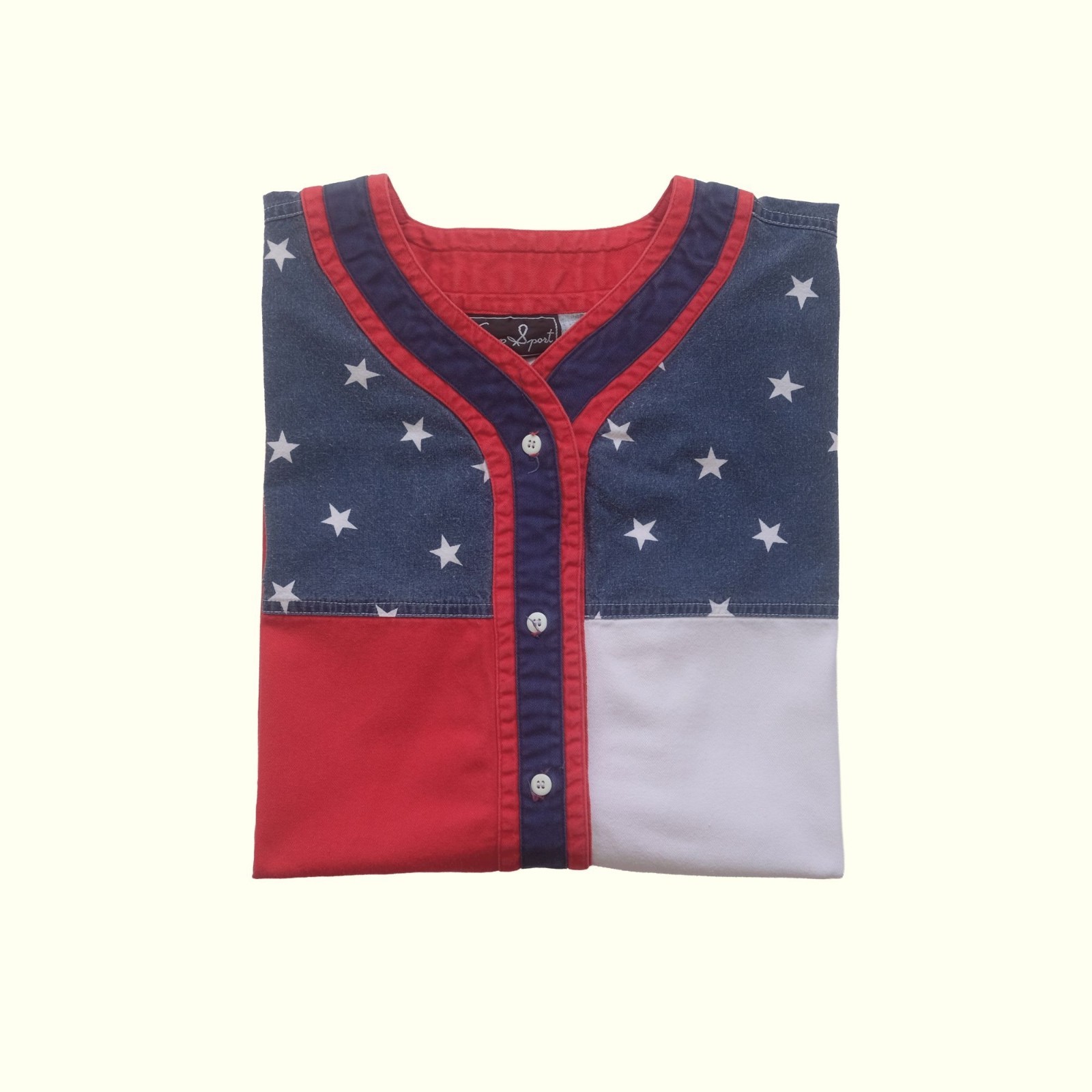 FLAG VTG 90s RETRO USA AMERICAN FLAG BASEBALL JERSEY ALL OVER PRINT SHIRT SZ XL gallery