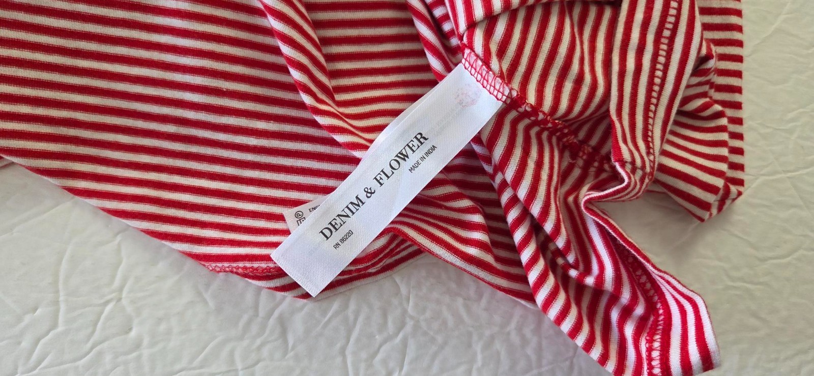 Denim & Flower Ricky Singh Men's Red & White Stripe Logo Striped T-Shirt Size L gallery