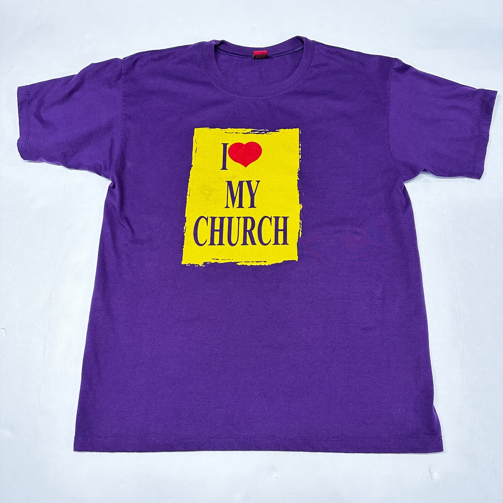 VTG YALEX GOLD I LOVE MY CHURCH Religious Jesus Size Large Tshirt gallery