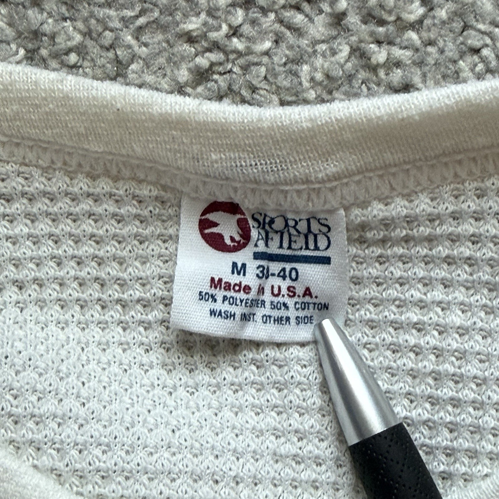 Vintage 70s 80s Sports Afield Thermal Shirt USA Made Waffle Knit Cotton Poly M gallery