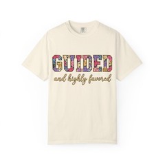 Guided and Highly Favored T-shirt | Floral Patchwork Lettering