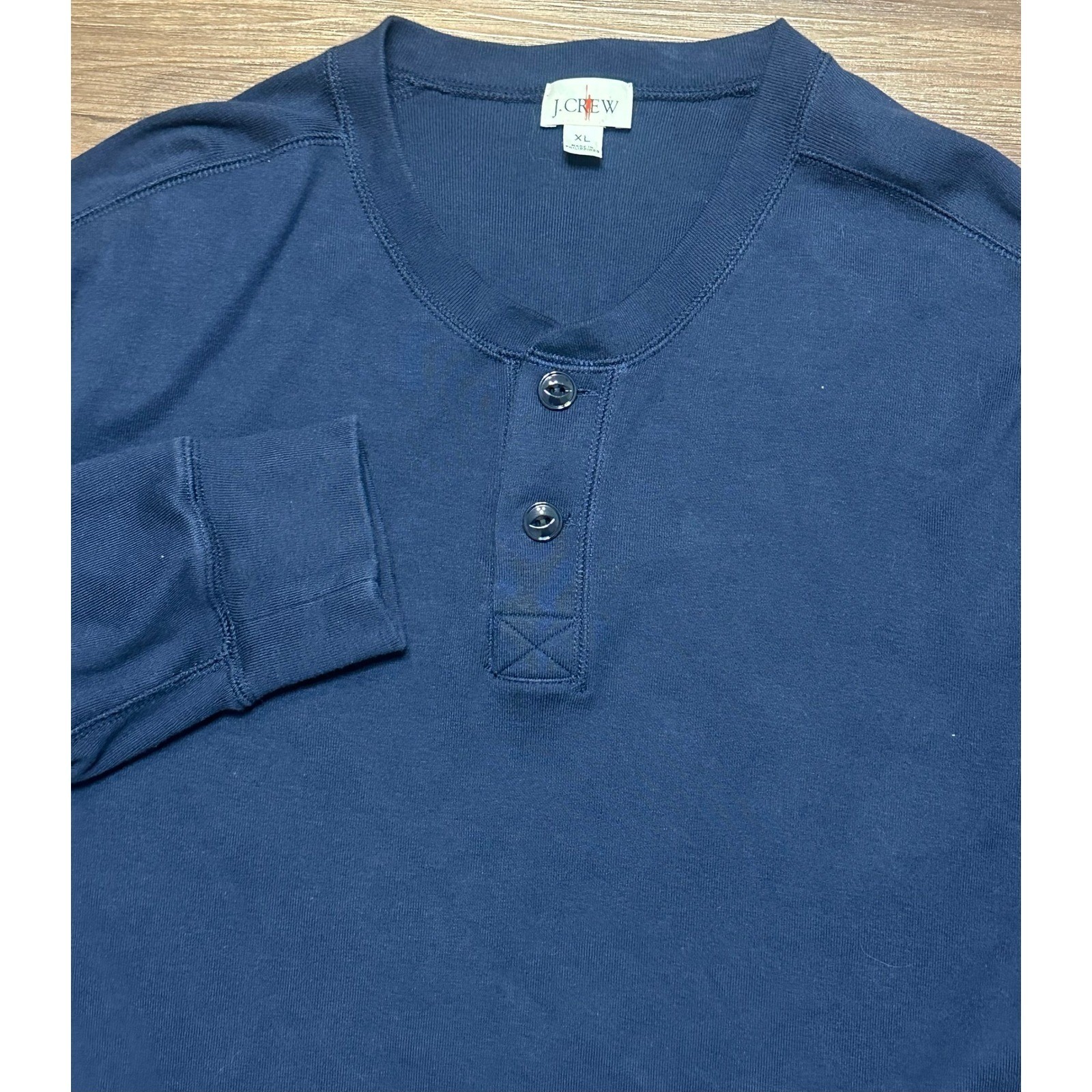 J Crew Oarsman Heritage Brushed Rib Knit Henley Base Layer Shirt Navy Sz XL gallery