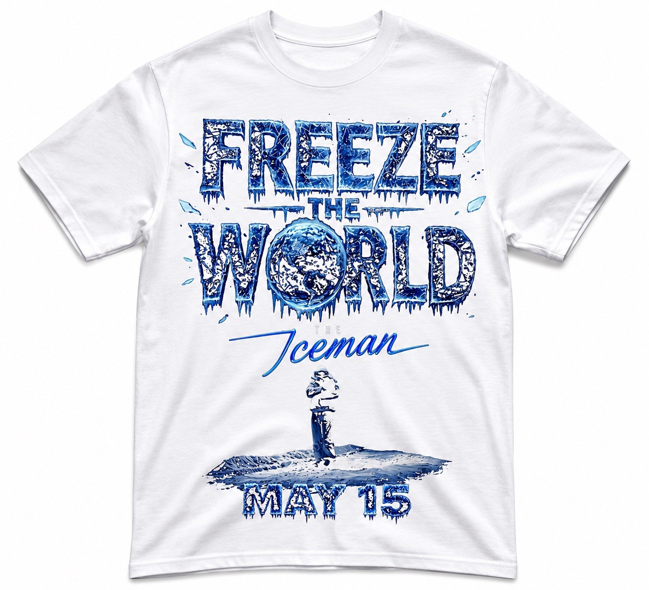 Drake Iceman “Freeze the World” Graphic Print T-Shirt White M Cotton Blend Crew gallery
