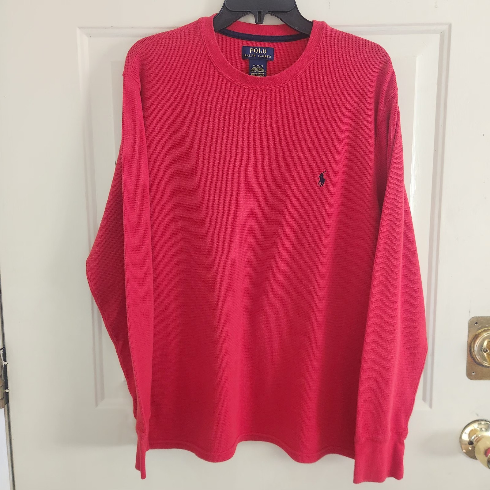 Polo Ralph Lauren Mens XL Red Thermal Waffle Knit Long Sleeve Poly/Cotton Blend