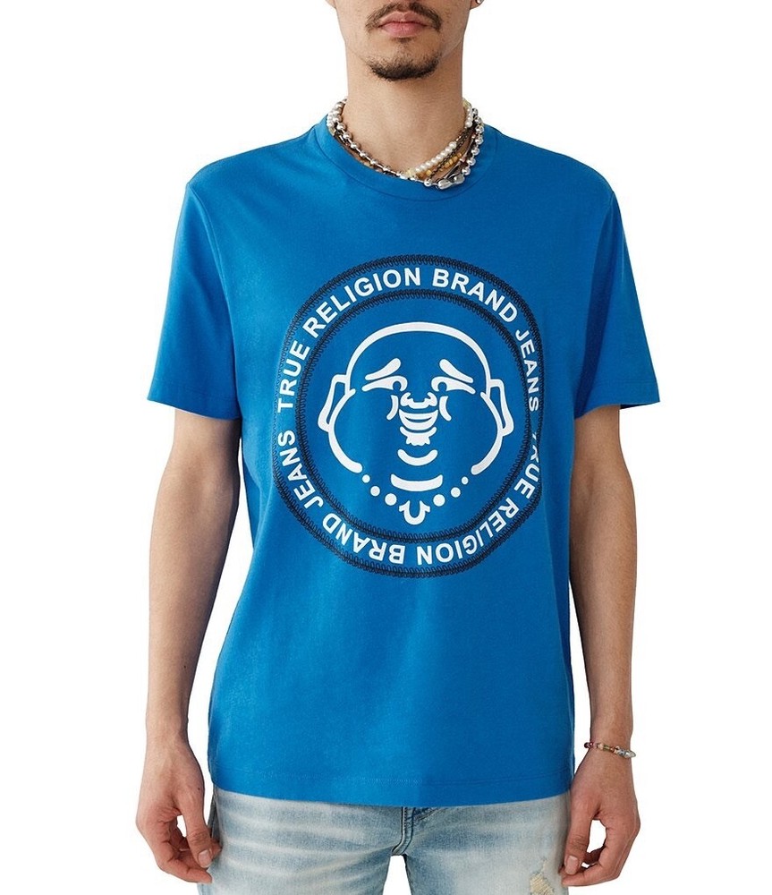 True Religion Big Buddha Face Logo Men’s Graphic T-Shirt Victoria Blue Size XXL