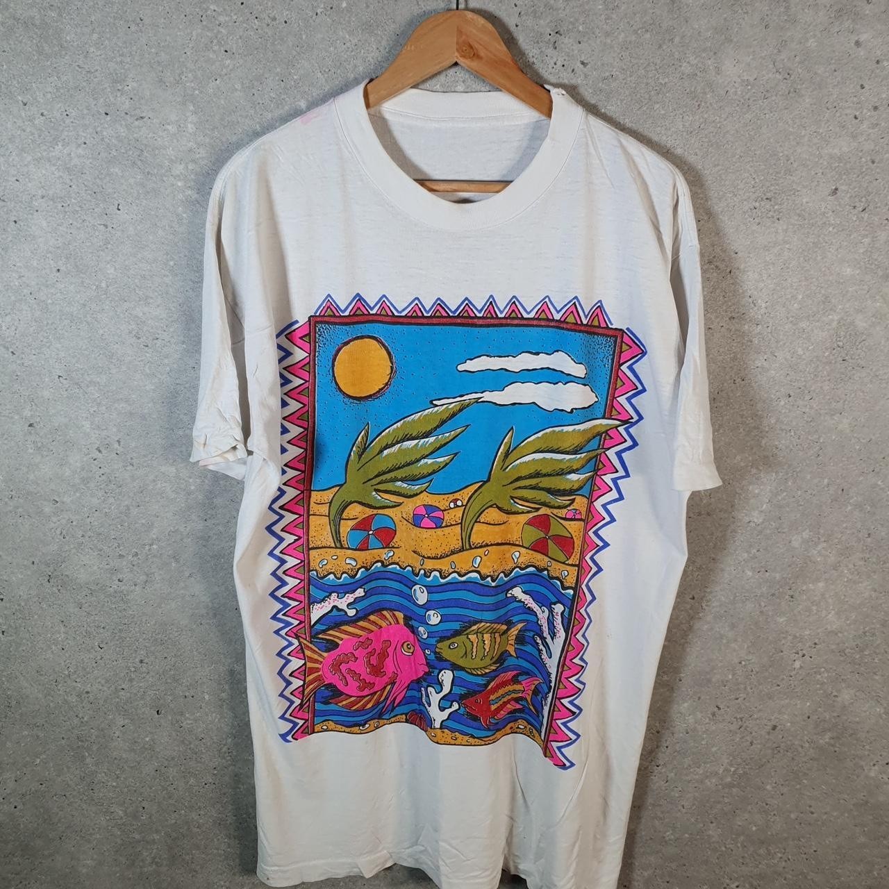 Vintage Graphic Tropical Beach USA 90s Single Stitch T Shirt Mens XL White