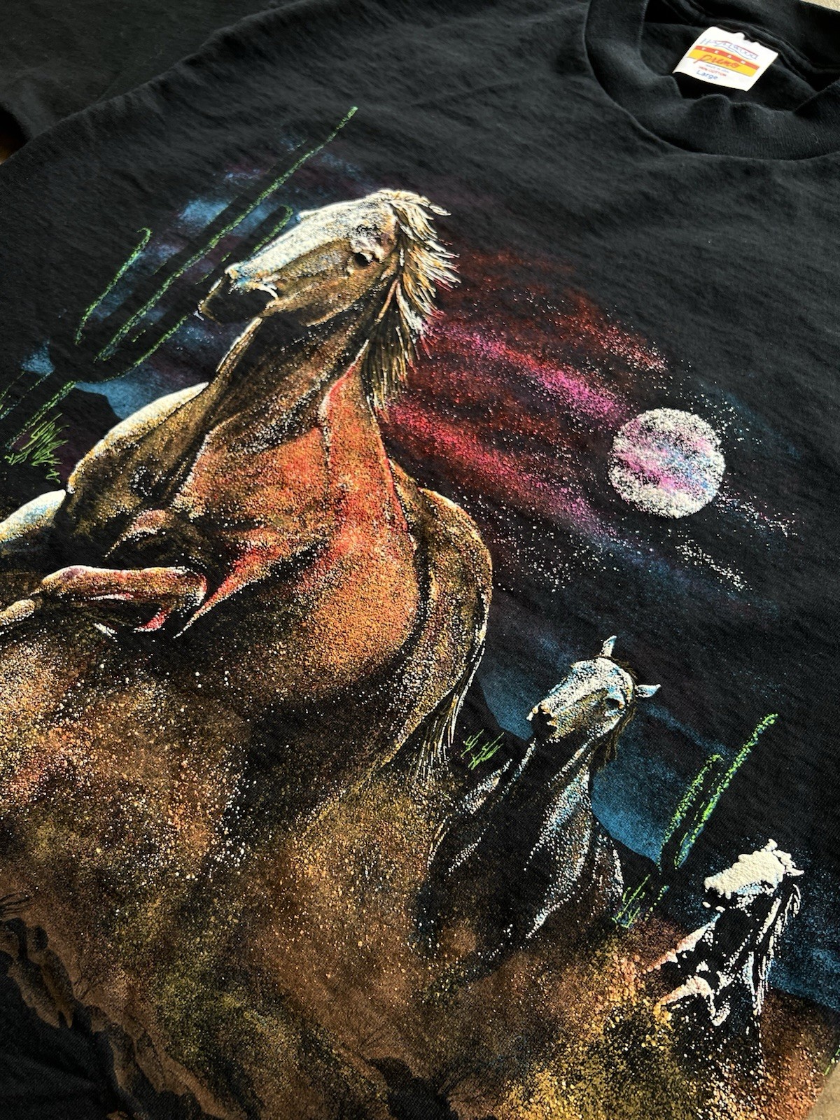 Vintage 90s Hazelwood Horse Wraparound Nature T Shirt X Adult XL Colorful Art gallery