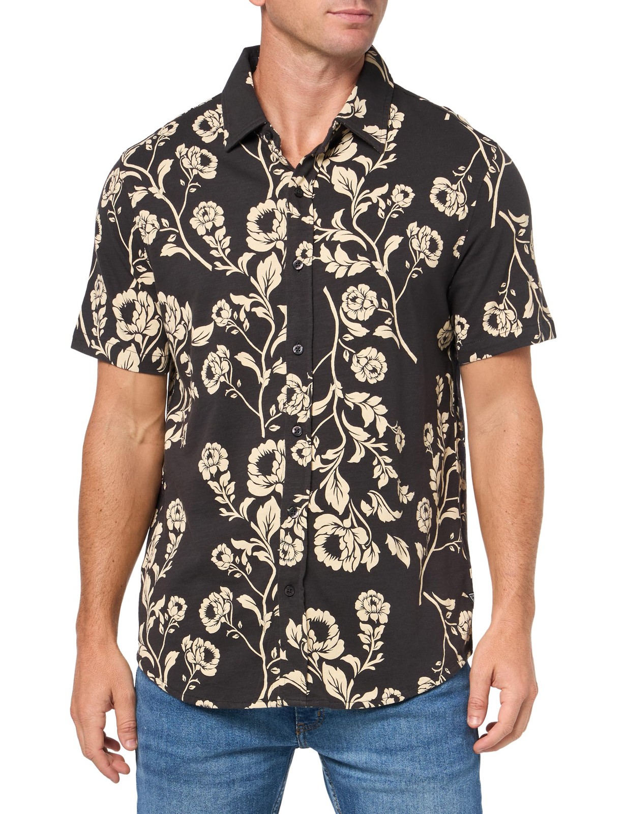Guess Mens Parker Knit Floral Shirt, Artillery Grey Multi, Medium
