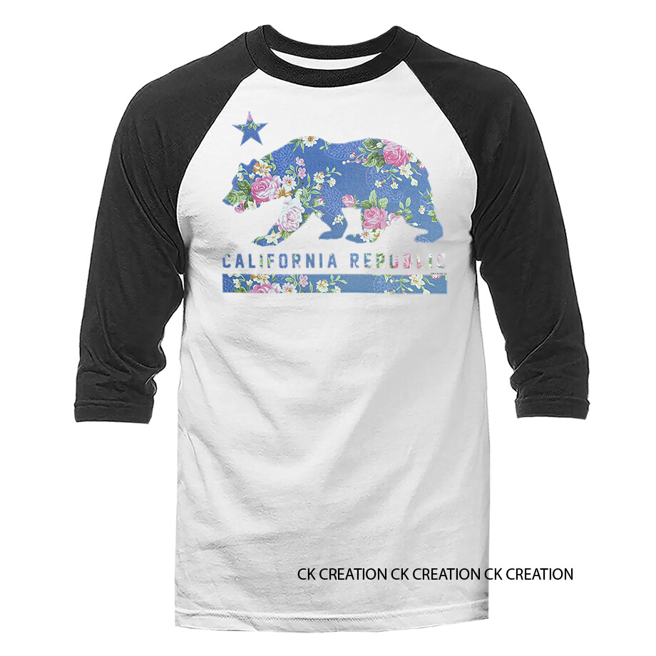 The Golden State California Republic Floral Cali Bear Graphic 3/4 Sleeve Raglan gallery